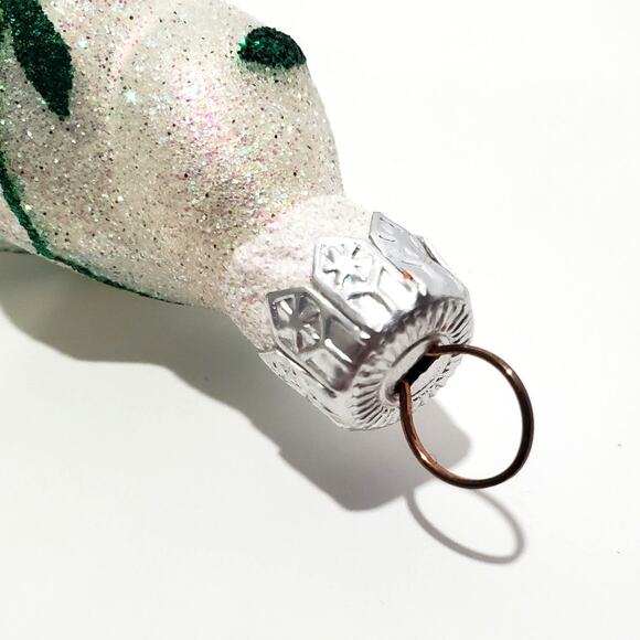 Glass Santa Ornament White w/Green Vine Red Yellow Flowers Winter - Picture 8 of 16